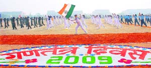 Students perform a dance during the R-Day celebrations at Sector 5 main function in Panchkula.