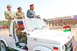 Haryana Governor AR Kidwai inspects a guard of honour on Republic Day at Rao Tula Ram Stadium in Rewari on Monday.