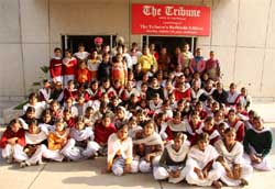 Altogether 84 girl students of the Government High School, village Rampura, visited The Tribune printing press in Bathinda