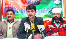 State president of the Rashtriya Krantikari Samajwadi Party Tanveer Hussain Babzada addresses mediapersons in Jammu 