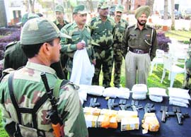 BSF guard stands by the haul made at Pul Kanjri near the Pak border.