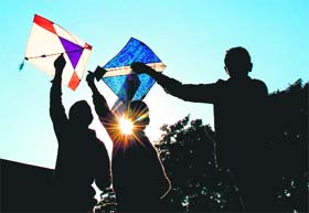 Children fly kites on the occasion of Basant Panchami celebrations at Leisure Valley in Sector 10, Chandigarh