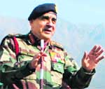 Gen Deepak Kapoor talks with mediapersons in Srinagar 