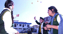 Students of MGN Public School fly kites in Jalandhar on Saturday.