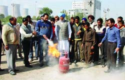 The Indian Oil Corporation organised a safety clinic in Bathinda on Sunday to train the cooking gas dealers in tackling any untoward incident. The LPG dealers of the town participated in the live demo that was held at Paramveer Gas Service. Suresh Sharma, district level coordinator, acquainted the dealers about the safety measures to be taken in the eventuality of fire.