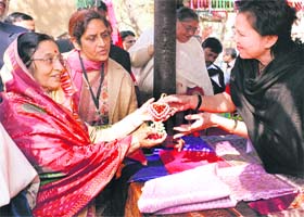 President Pratibha Devisingh Patil visits a stall after inaugurating the 23rd Surajkund Crafts Mela in Faridabad