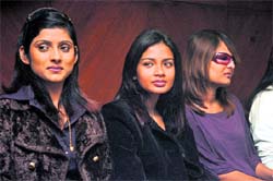 Models at a photo shoot before a fashion show in Jammu on Sunday.