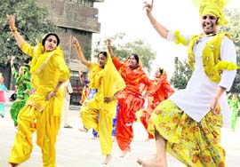 Students perform bhangra during KVM School’s annual athletics meet in Ludhiana.
