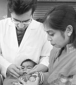 Polio drops being administered to a child in Amritsar on Sunday.