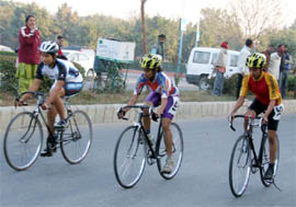 Girls participate in a cycle race held at Leisure Valley Park in Gurgaon.