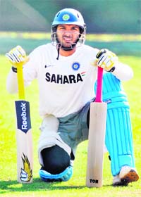 Yuvraj Singh waits to bat during a training session in Colombo