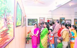 Visitors at the Uttaranchal Gramin Bank Art Gallery in Dehradun.