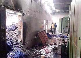 A view of a factory that was gutted in fire at Lalru