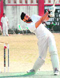 A Graphic Era batsman is bowled during the match against ITM at the 57th District Cricket League in Dehradun