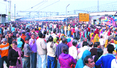 Devotees throng Jalandhar city railway station to board Begumpura Express.