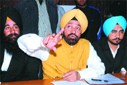 LBP chief Balwant Singh Ramoowalia addresses a press conference in Jalandhar