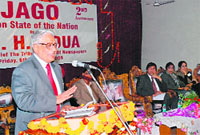 H K Dua, Editor-in Chief of The Tribune, delivers a talk at Government College for Women in Ludhiana on Friday. Tribune Photo: Himanshu Mahajan