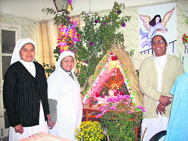 Dr Jude, Sister Roselet and Sister Blessy during the Christmas celebrations at Fatima Hospital