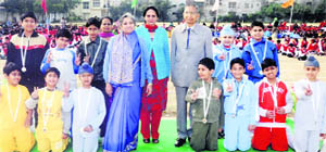 Prize winners at the annual athletics meet of BCM Arya Model Senior Secondary School in Ludhiana.