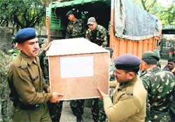 Bodies of the students being sent back home by Army personnel on Monday.