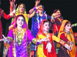 Girls perform at the inauguration of Doordarshans five-day music festival in Jammu on Monday.