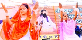 Children present a cultural programme in celebration of Ravi Dass Jayanti in Jammu on Monday.