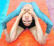 Bharti of GGD SD College, Sector 32, performs during the Inter-College Yoga Championship on Tuesday.