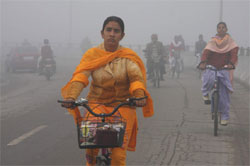 Commuters had a tough time due to thick fog that engulfed Bathinda