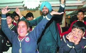 Special children from Bhavan Vidalaya School dance at a restaurant in Sector 35, Chandigarh