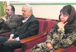 PDP president Mehbooba Mufti along with her father and former Chief Minister Mohammed Sayeed at a party workers meeting in Jammu on Wednesday.