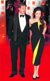 U.S. actress Angelina Jolie and actor Brad Pitt arrive for the 2009 BAFTA (British Academy of Film and Television Arts) awards ceremony at the Royal Opera House in London recently.