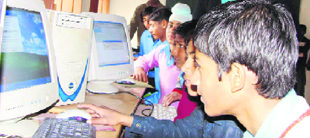 Students learn computers at Government Senior Secondary Sanskriti Model School in Sirsa.