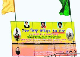 The billboard of Chief Minister, Deputy CM and others at the Kila Raipur sports fest