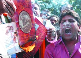 Some fundamentalists protest against Valentine's Day in New Delhi on Friday.