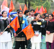 Girl students protest against the vice-chancellor of HP Agricultural University at Palampur on Friday.