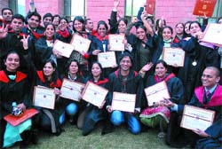 PTU degree holders after their convocation In Jalandhar on Friday.