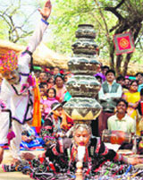 Rajasthani folk dancers perform on the last day of the international Surajkund Crafts Mela in Faridabad