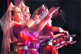 Students perform a traditional dance during the South Asian Youth Festival-2009 at Panjab University in Chandigarh on Monday.