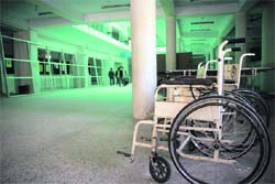 The OPD of Jammus Govt Medical College wears a deserted look owing to the strike on Monday. 