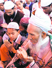 A prayer meeting in progress in memory of Samjhauta Express blast victims at Maharana village in Panipat on Thursday.