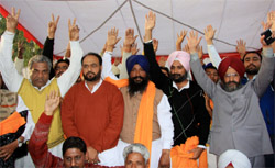 PPCC general secretary Raninder Singh and MLA Harminder Singh Jassi, in Bathinda on Saturday.