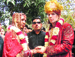 Marshall and Bharati during their wedding in Haridwar on Saturday