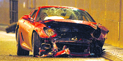 A crashed ferrari belonging to Manchester Uniteds Cristiano Ronaldo is pictured in a tunnel near Manchester Airport
