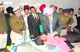DGP GPS Aulakh at the blood donation camp in Mandi Gobindgarh on Friday.
