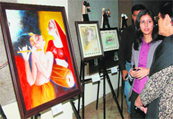 An exhibition of Sarthaks paintings in Gurgaon.
