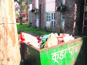 Biomedical waste dumped in the open in the Kangra Civil Hospital.