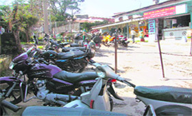 Vehicles illegally parked on the premises of the hospital.