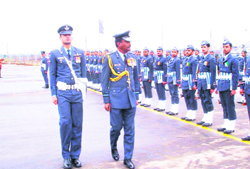 Air Marshal P.K. Barbora inspects the guard of honour at Srinagar Air Force station