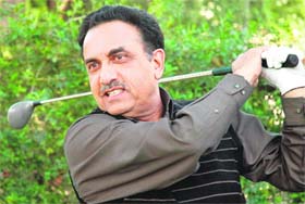 Ravinder Chadha uses the three woods as he goes for a big hit at the Chandigarh Golf Club