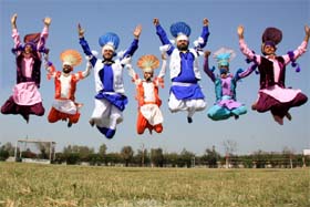 Students of Malwa College, Bathinda, performing bhangra at the prize distribution ceremony held in the college premises